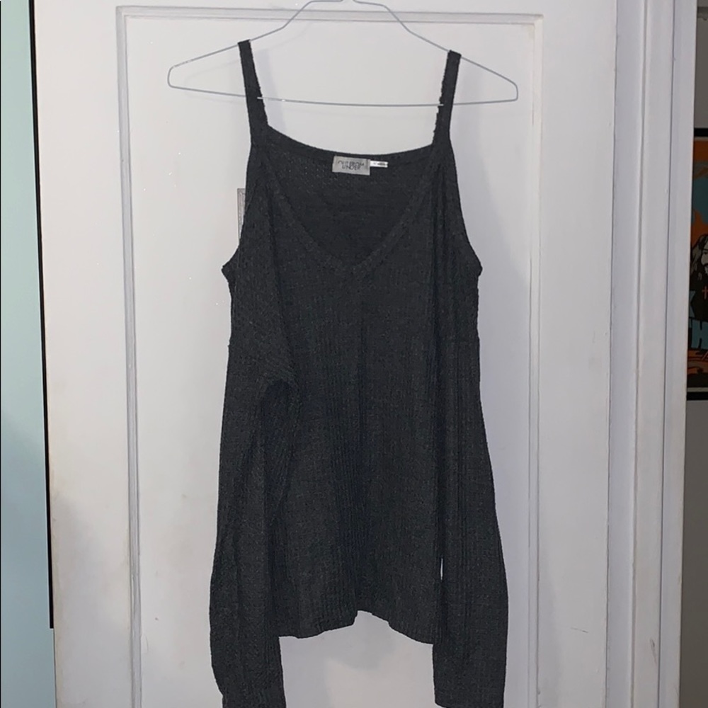 urban outfitters open shoulder dark grey sweater